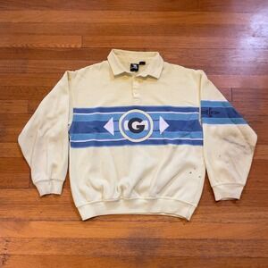 VTG 1986 GOTCHA Surf wear Polo Sweatshirt Yellow Blue Sleeve Striped Logo M RARE